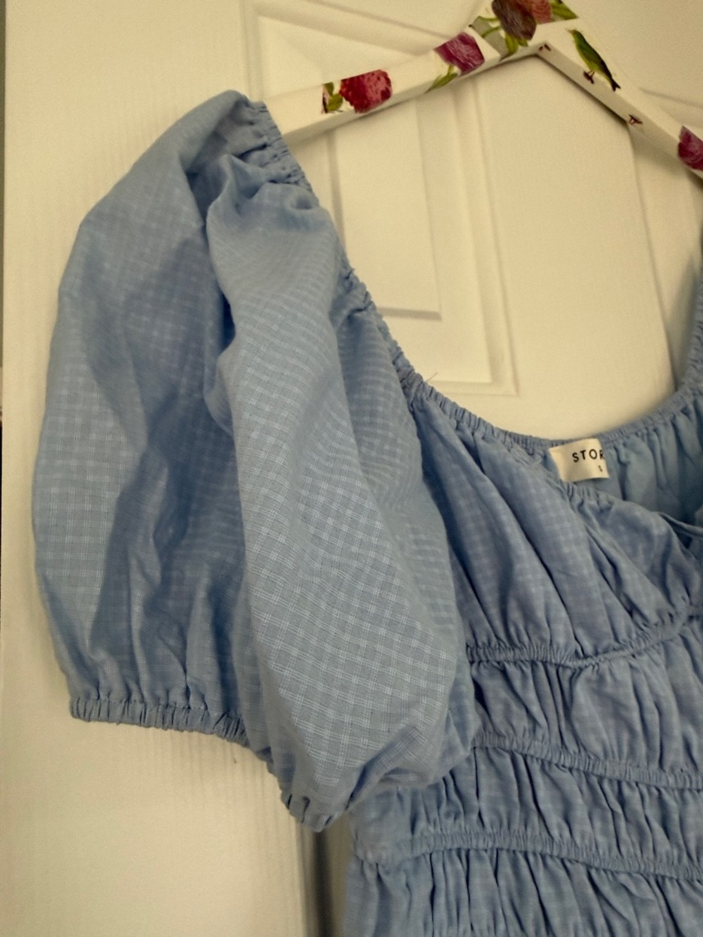 Storia Light Blue Puff Sleeve Smocked Mini Dress - Picture 3 of 5